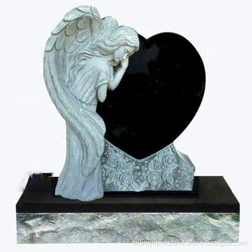 JK Carved Elegant Angel Winged Lady Marble and Granite Gravestone